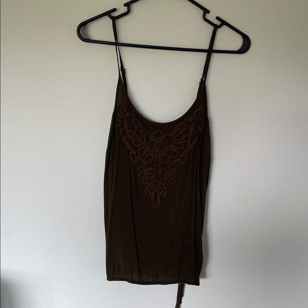 Dark Olive Green Embroidered Women's Tank